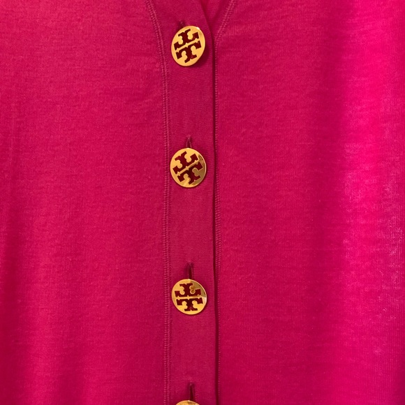Tory Burch Pink Simone V Neck Wool Cardigan Size M - Picture 5 of 6